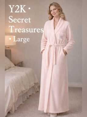 Y2K Secret Treasures Pink Fleece Robe Large Long Cozy Side Pockets